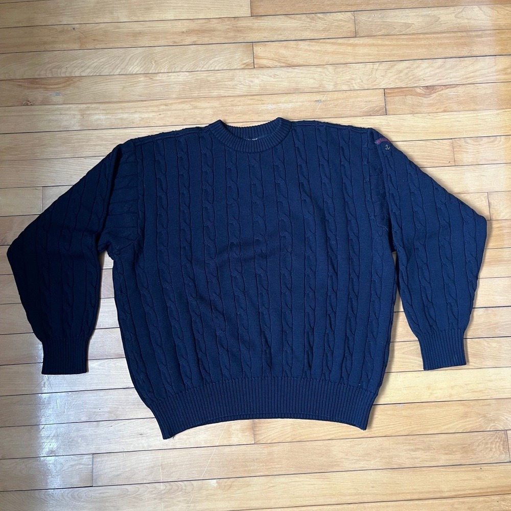 Paul & Shark Yachting Bretagne Navy Blue Cable Knit Wool Sweater Made in Italy